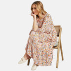 Emreco Floral Crinkle Tiered Maxi Dress (Size 12) - Peach