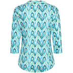 Emreco 3-4 Sleeve Abstract Printed Mandarin Collar Blouse (Size 12) - Blue & Green