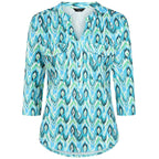 Emreco 3-4 Sleeve Printed Mandarin Collar Blouse (Size 10) - Blue - Green