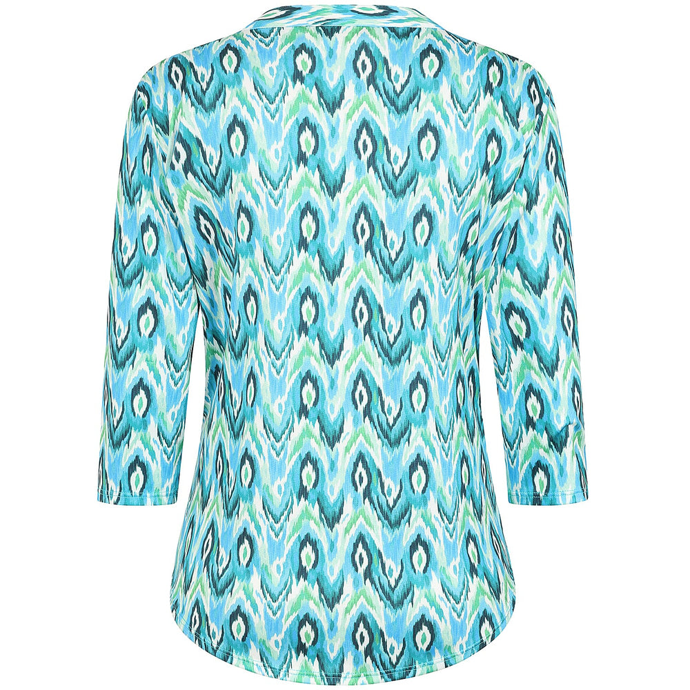 Emreco 3-4 Sleeve Abstract Printed Mandarin Collar Blouse (Size 14) - Blue & Green