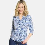 Emreco 3-4 Sleeve Animal Printed Mandarin Collar Blouse (Size 16) - Blue & White