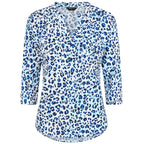 Emreco 3-4 Sleeve Animal Printed Mandarin Collar Blouse (Size 16) - Blue & White