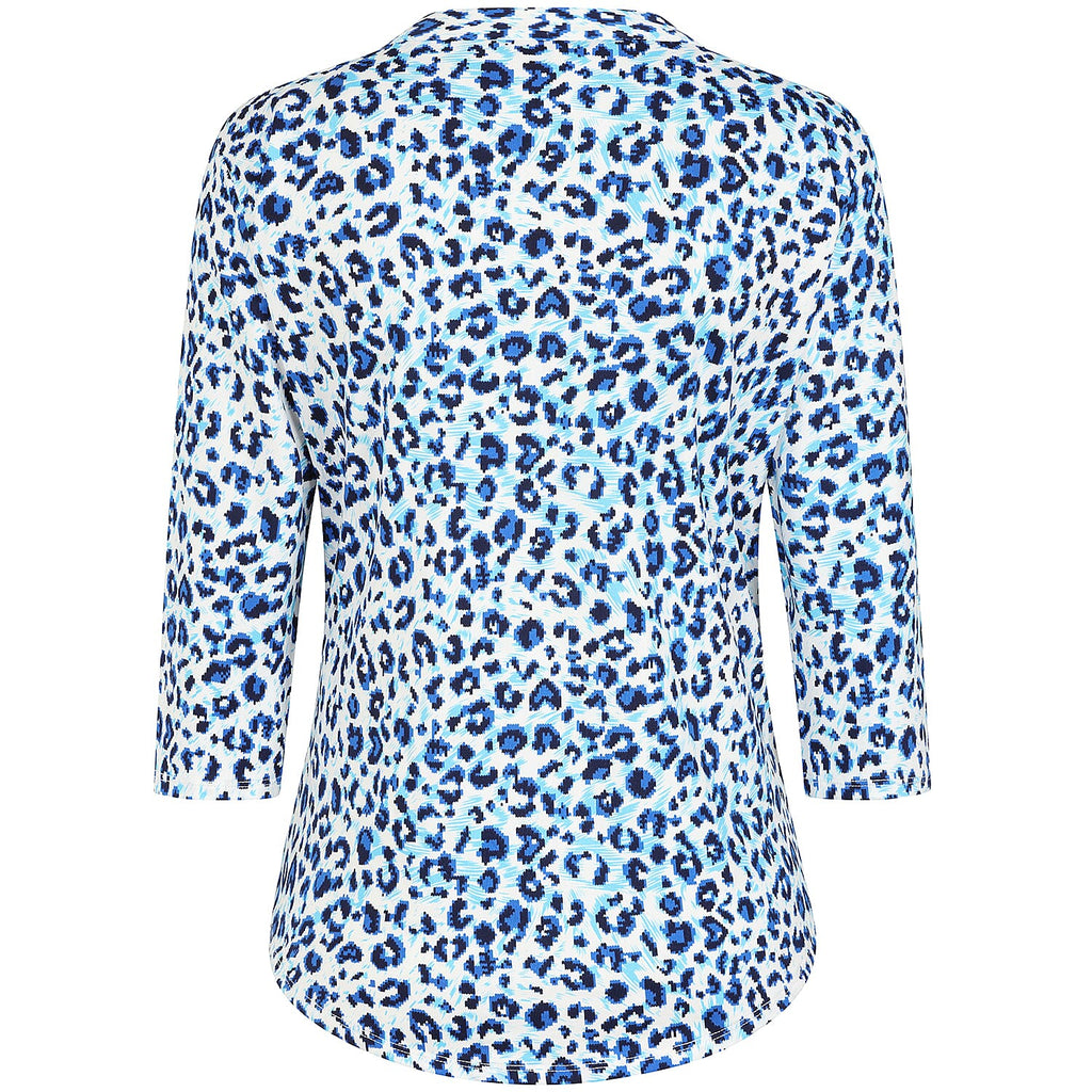 Emreco 3-4 Sleeve Animal Printed Mandarin Collar Blouse (Size 16) - Blue & White