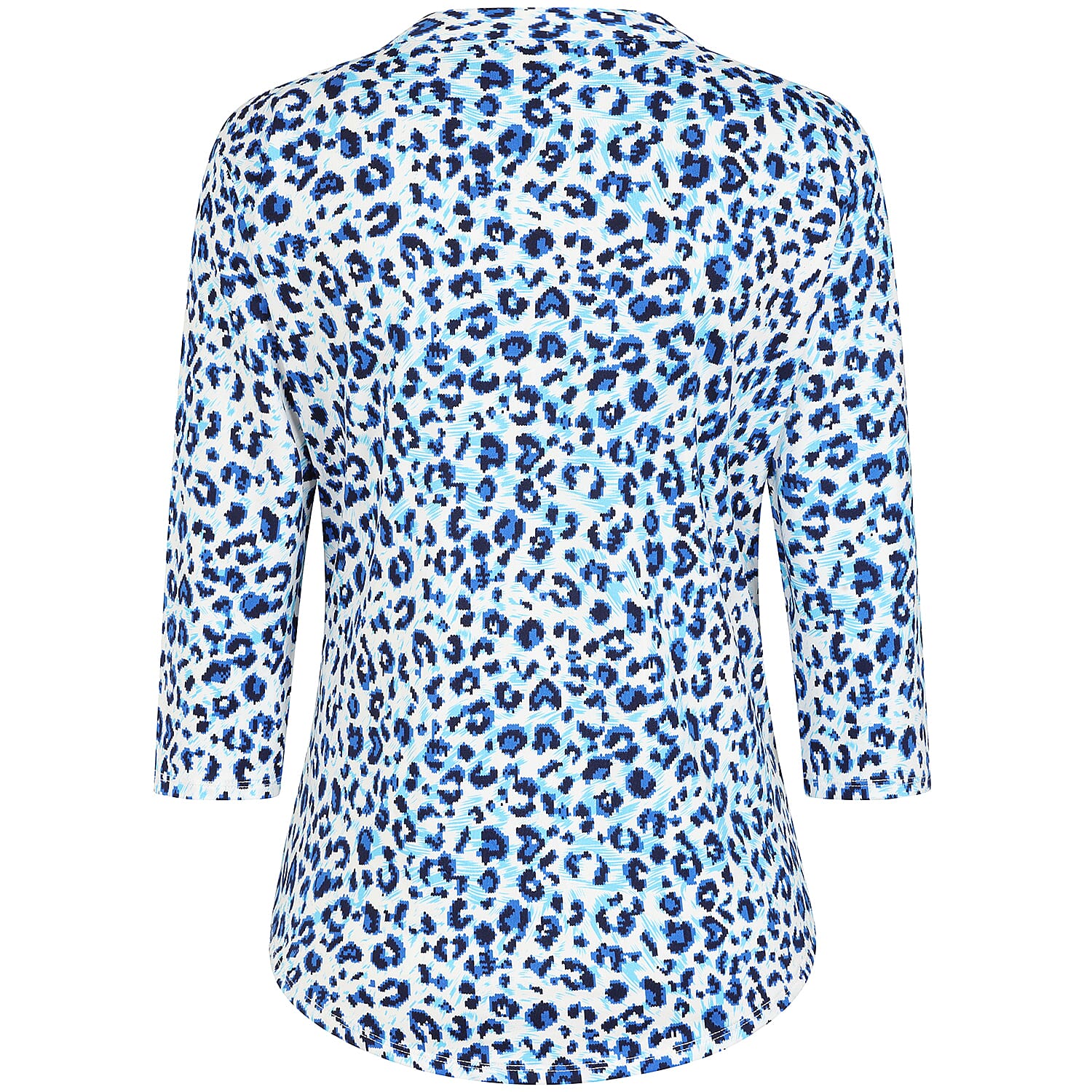 Emreco 3-4 Sleeve Animal Printed Mandarin Collar Blouse (Size 16) - Blue & White