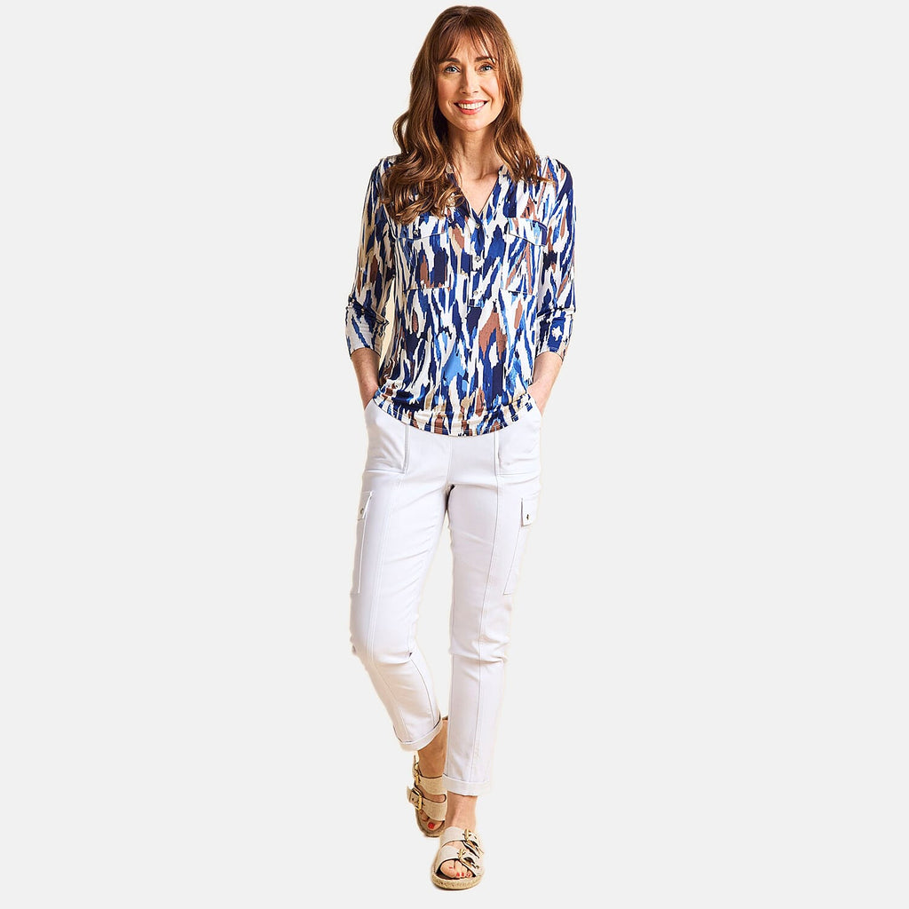 Emreco 3-4 Sleeve Printed Mandarin Collar Blouse (Size 12) - Chevron
