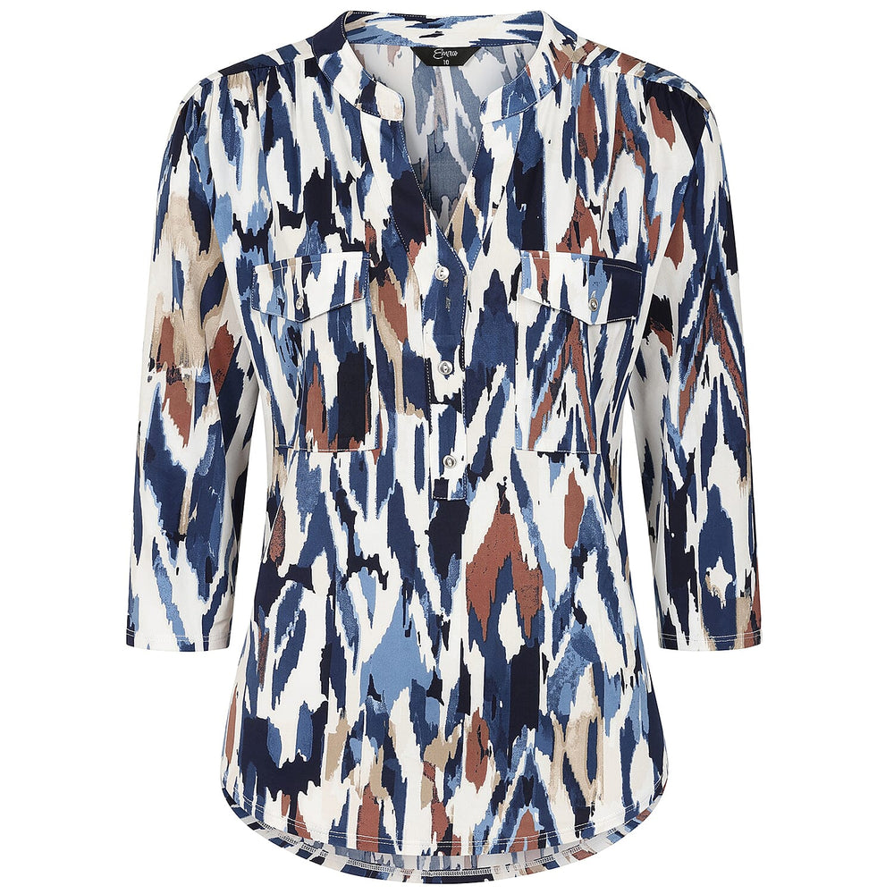 Emreco 3-4 Sleeve Printed Mandarin Collar Blouse (Size 12) - Chevron