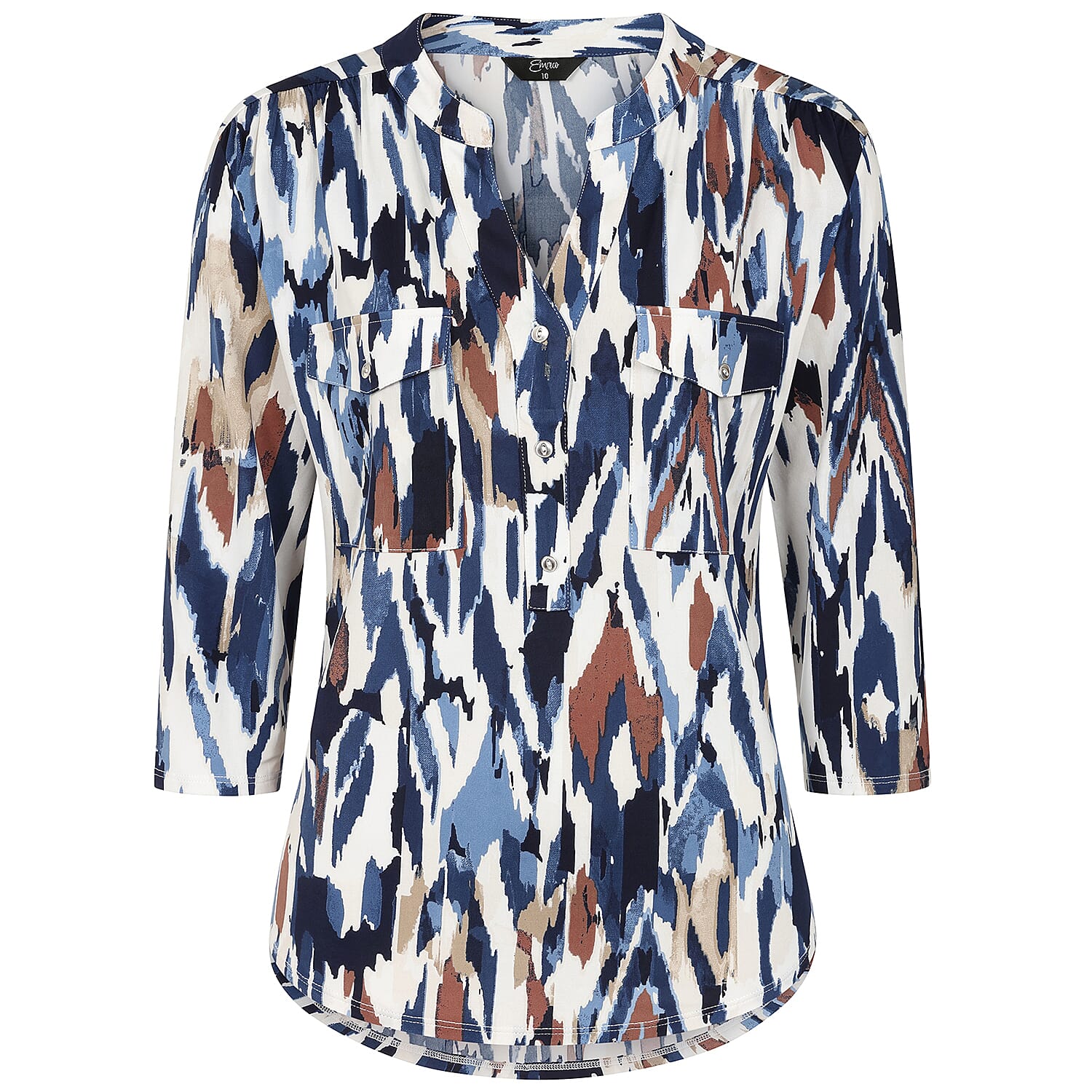 Emreco 3-4 Sleeve Printed Mandarin Collar Blouse (Size 12) - Chevron