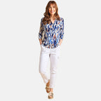 Emreco 3-4 Sleeve Printed Mandarin Collar Blouse (Size 16) - Chevron