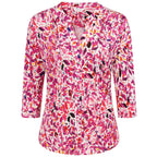 Emreco 3-4 Sleeve Printed Pintuck Mandarin Collar Blouse (Size 10) - Pink