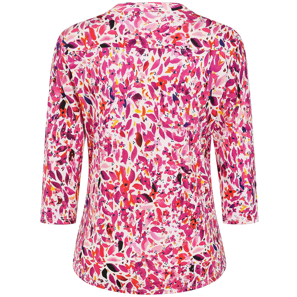 Emreco 3-4 Sleeve Printed Pintuck Mandarin Collar Blouse (Size 10) - Pink