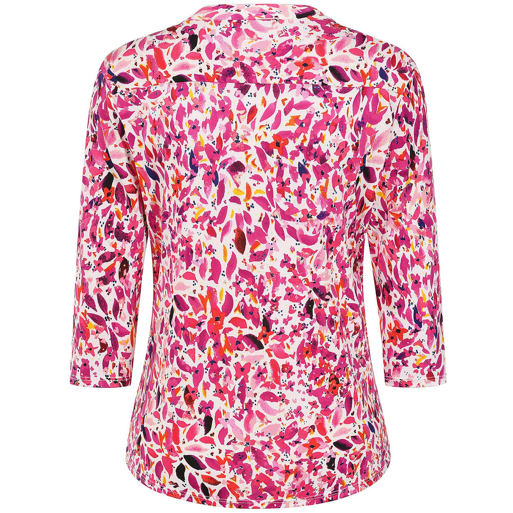 Emreco 3-4 Sleeve Printed Pintuck Mandarin Collar Blouse (Size 12) - Pink