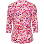 Emreco 3-4 Sleeve Printed Pintuck Mandarin Collar Blouse (Size 12) - Pink