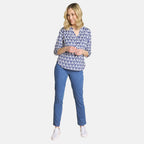 Emreco 3-4 Sleeve Printed Mandarin Collar Blouse (Size 20) - White Base With Blue Details