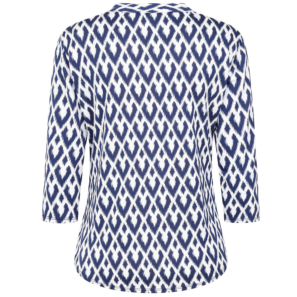 Emreco 3-4 Sleeve Printed Mandarin Collar Blouse (Size 20) - White Base With Blue Details
