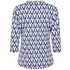 Emreco 3-4 Sleeve Printed Mandarin Collar Blouse (Size 20) - White Base With Blue Details