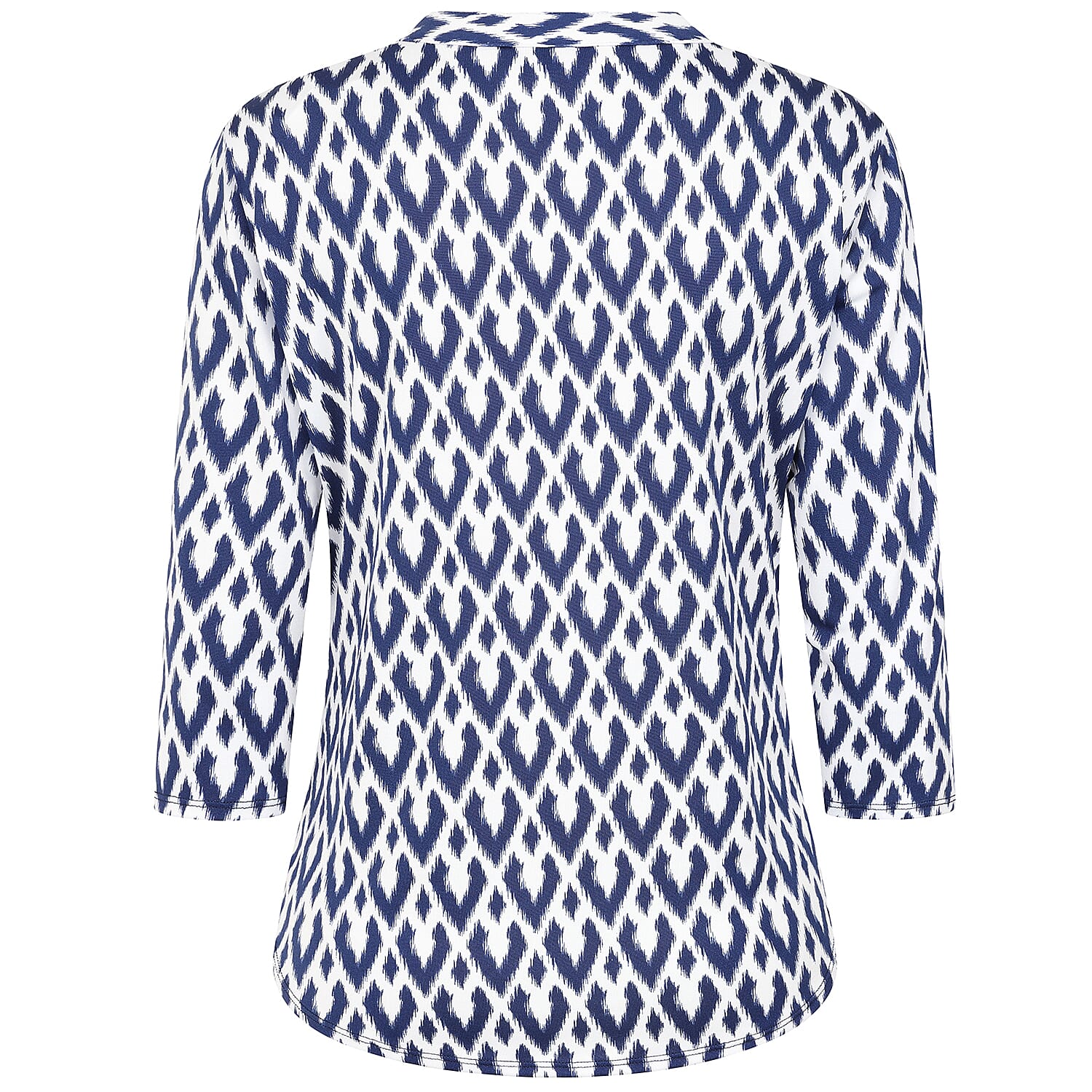 Emreco 3-4 Sleeve Printed Mandarin Collar Blouse (Size 20) - White Base With Blue Details