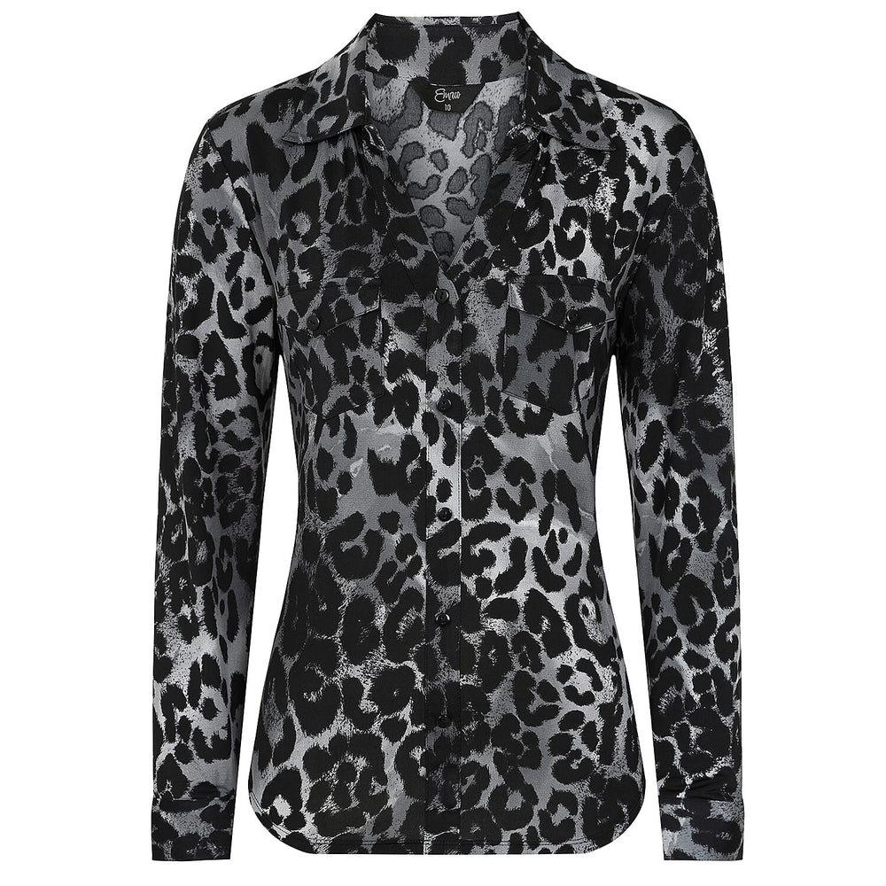Emreco Long Sleeve Animal Print Blouse - Black
