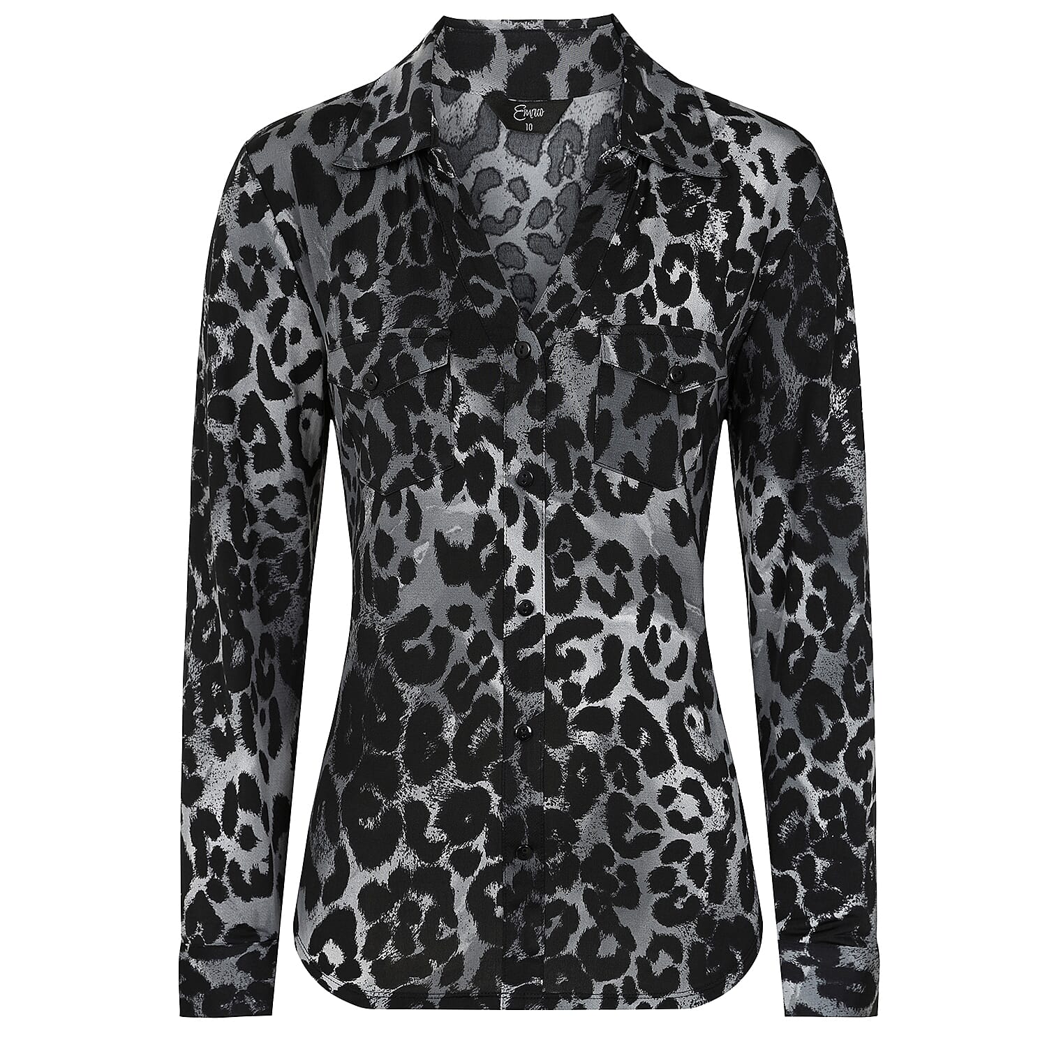 Emreco Long Sleeve Animal Print Blouse - Black