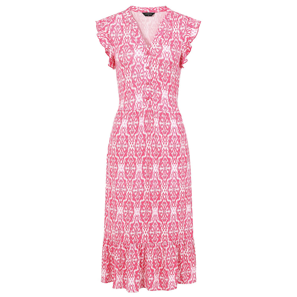 Emreco Sleeveless Tie Waist Geo Tile Print Midi Dress (Size - 10) - Pink
