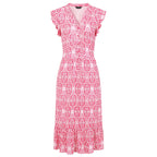 Emreco Sleeveless Tie Waist Geo Tile Print Midi Dress (Size - 14) - Pink