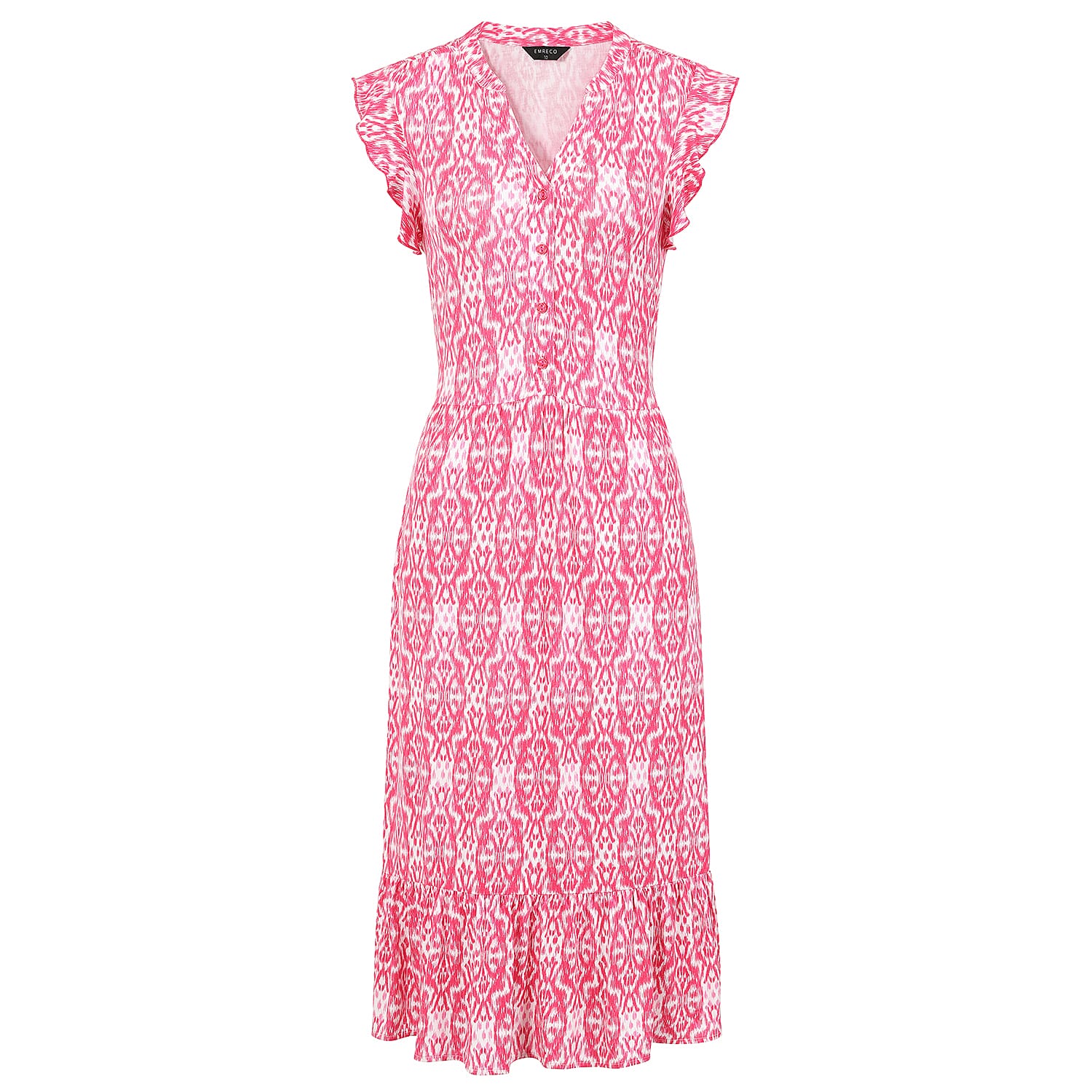Emreco Sleeveless Tie Waist Geo Tile Print Midi Dress (Size - 14) - Pink
