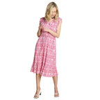 Emreco Sleeveless Tie Waist Geo Tile Print Midi Dress (Size - 16) - Pink