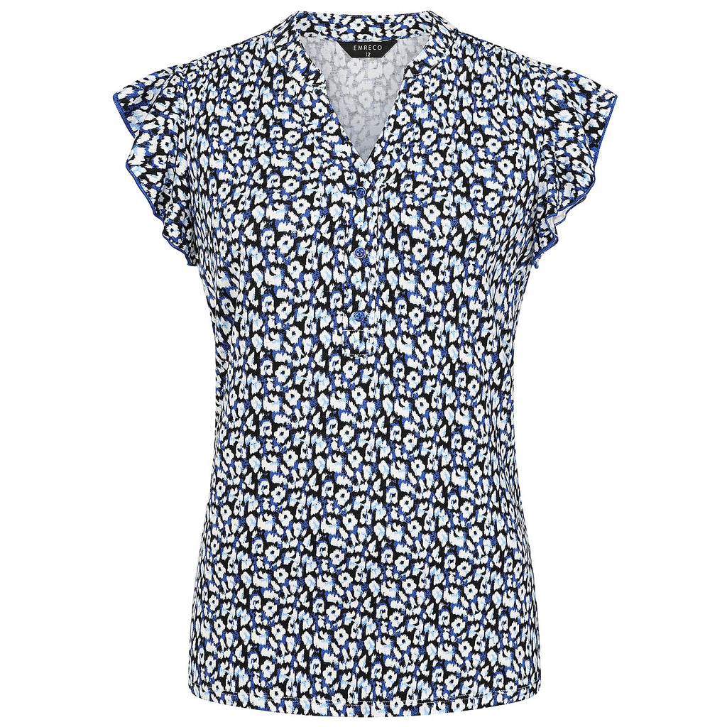 Emreco Blur Animal Print V-Neck Sleeveless Frill Top (Size 20)