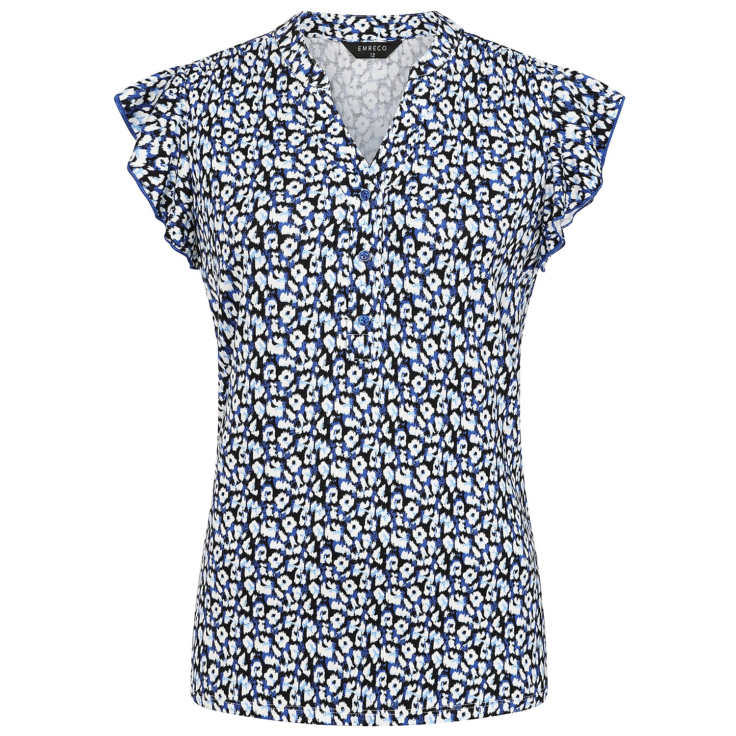 Emreco Blur Animal Print V-Neck Sleeveless Frill Top (Size 20)