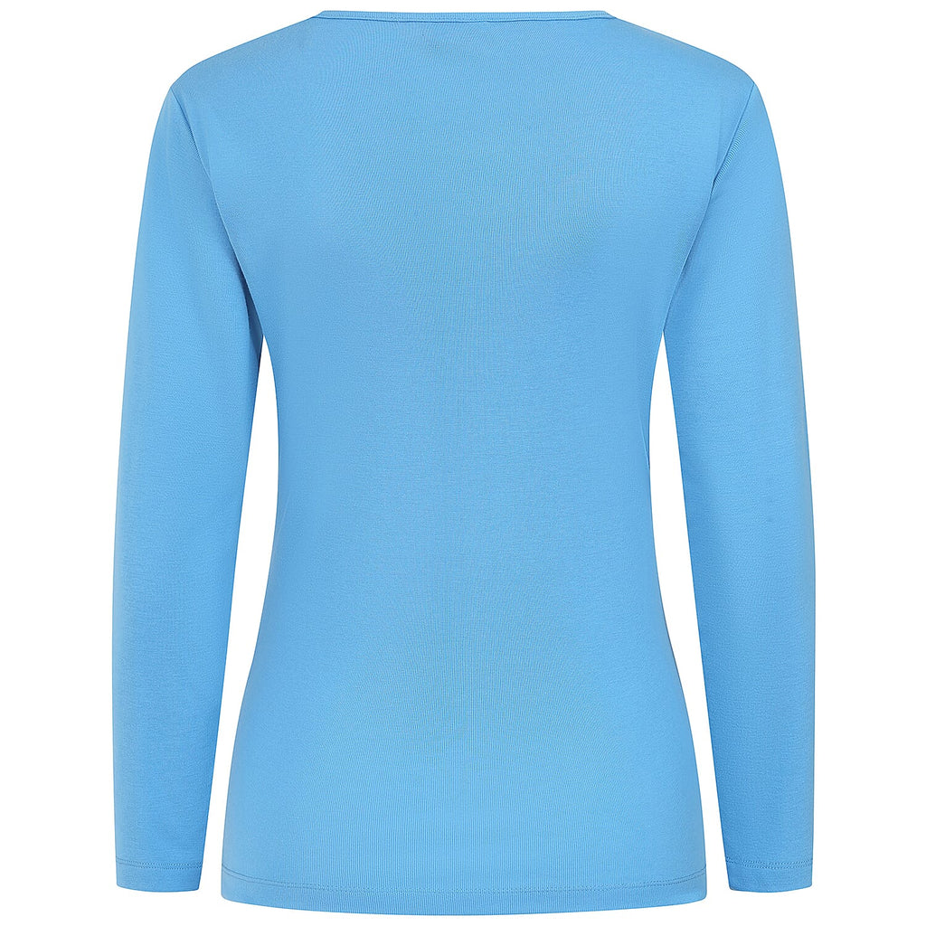 Emreco Womens Fitted Long Sleeve Crew Neck Basic Top (Size 12) - Blue