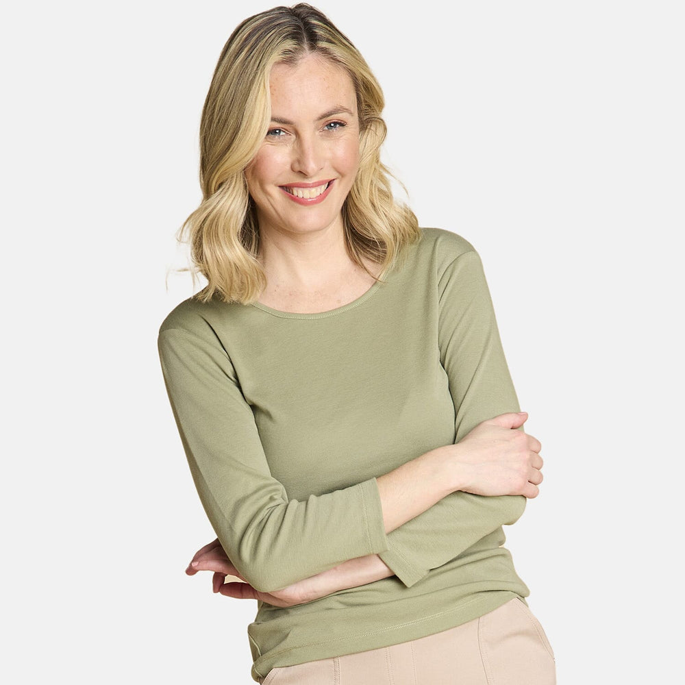 Emreco Womens Fitted Long Sleeve Crew Neck Basic Top (Size 14) - Khaki