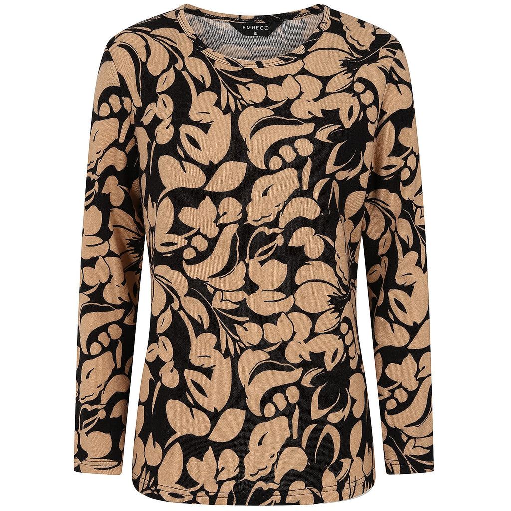 Emreco Artistic Print Round Neck Top (Size 12) - Black