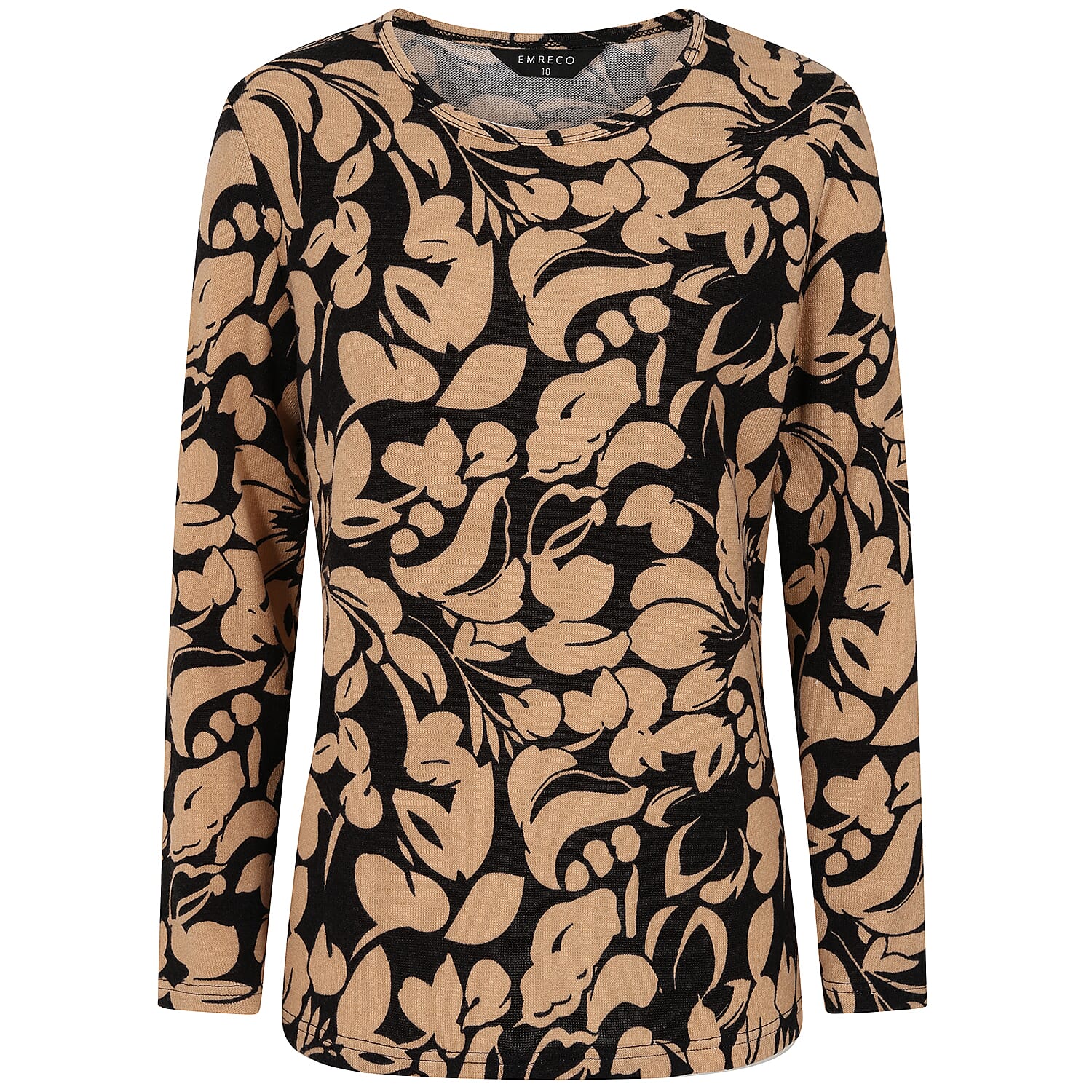 Emreco Artistic Print Round Neck Top (Size 12) - Black