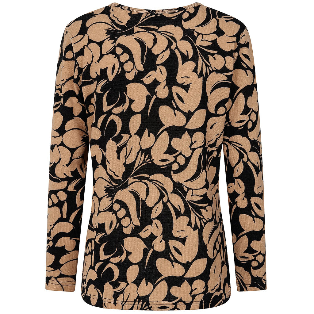 Emreco Artistic Print Round Neck Top (Size 12) - Black