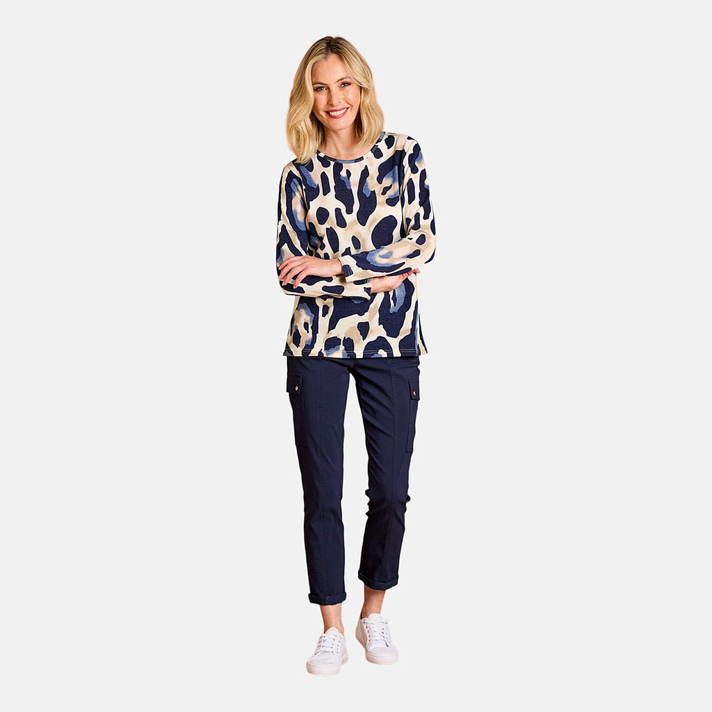 Emreco Artistic Print Round Neck Top (Size 20) - Blue