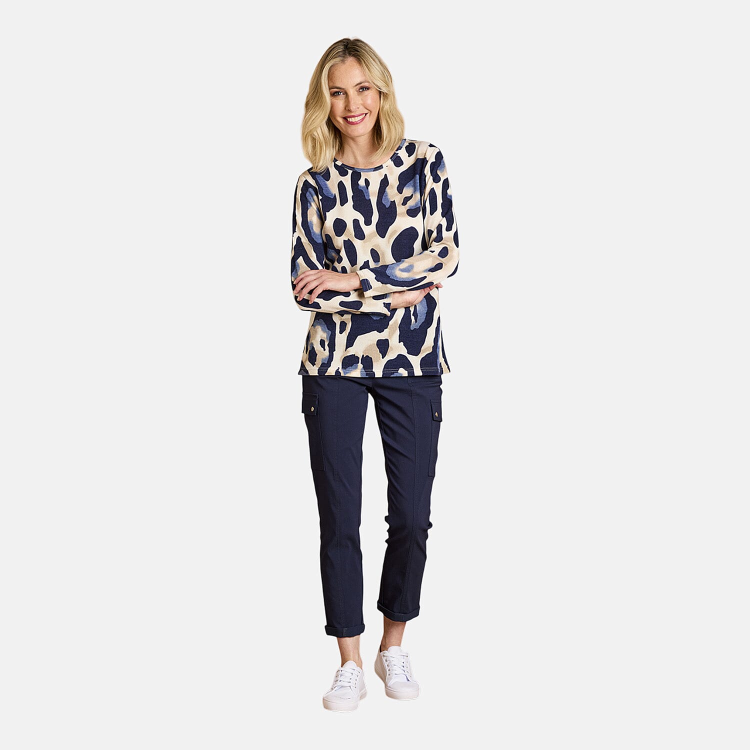 Emreco Artistic Print Round Neck Top (Size 20) - Blue