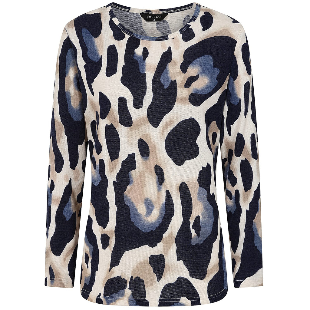 Emreco Artistic Print Round Neck Top (Size 20) - Blue