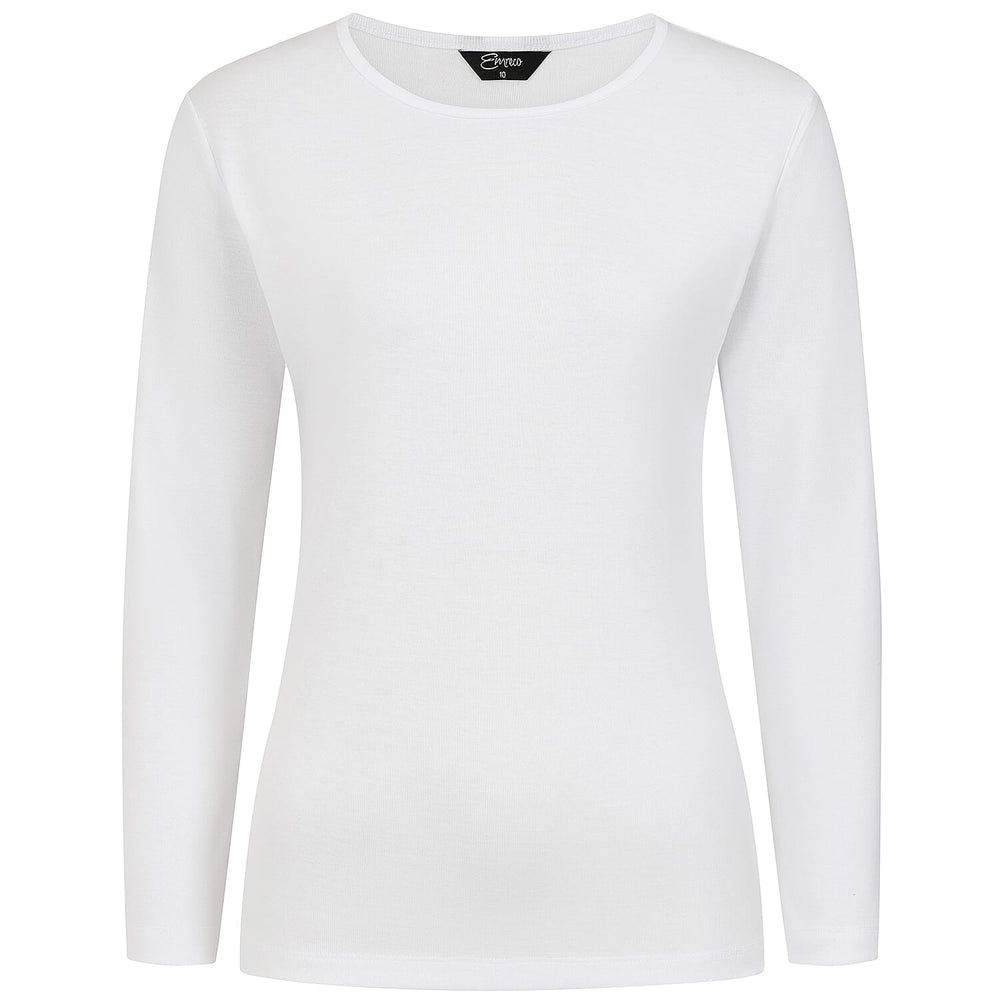 Emreco Womens Fitted Long Sleeve Crew Neck Basic Top (Size 16) - White