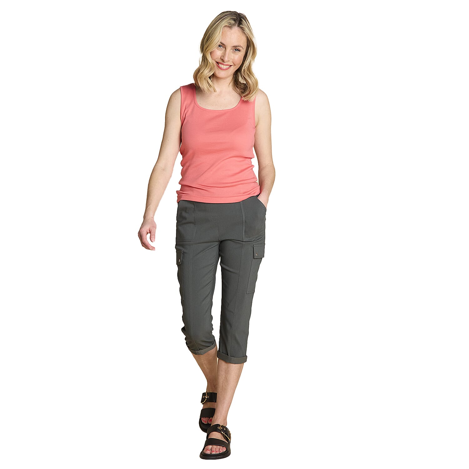 Emreco Square Neck Sleeveless Knitted Vest (Size 14) - Coral