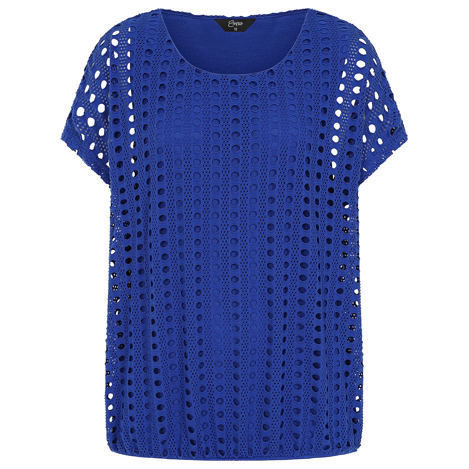 Emreco Lace Jersey Knit Elastic Hem Top (Size 10) - Blue