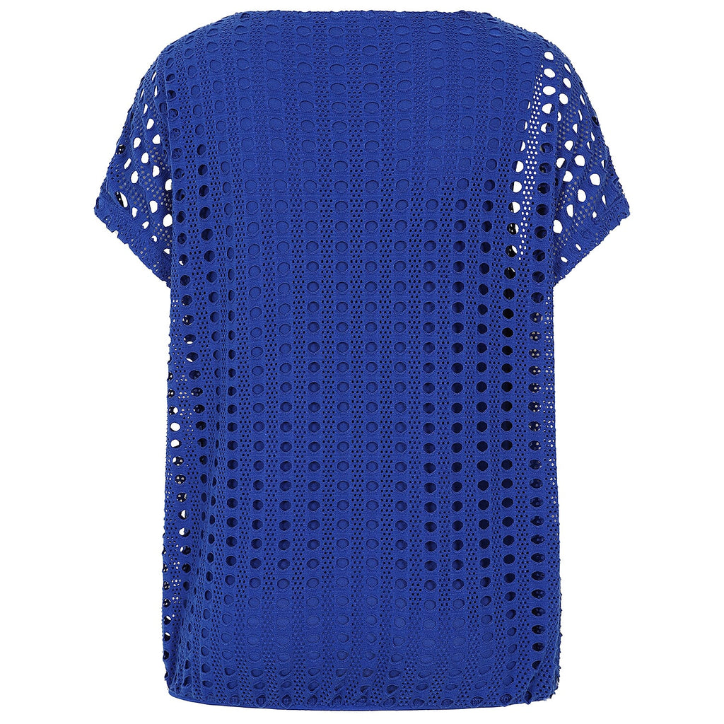 Emreco Lace Jersey Knit Elastic Hem Top (Size 10) - Blue