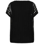 Emreco Lace Jersey Knit Elastic Hem Top (Size 14) - Black