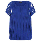 Emreco Lace Jersey Knit Elastic Hem Top (Size 14) - Blue