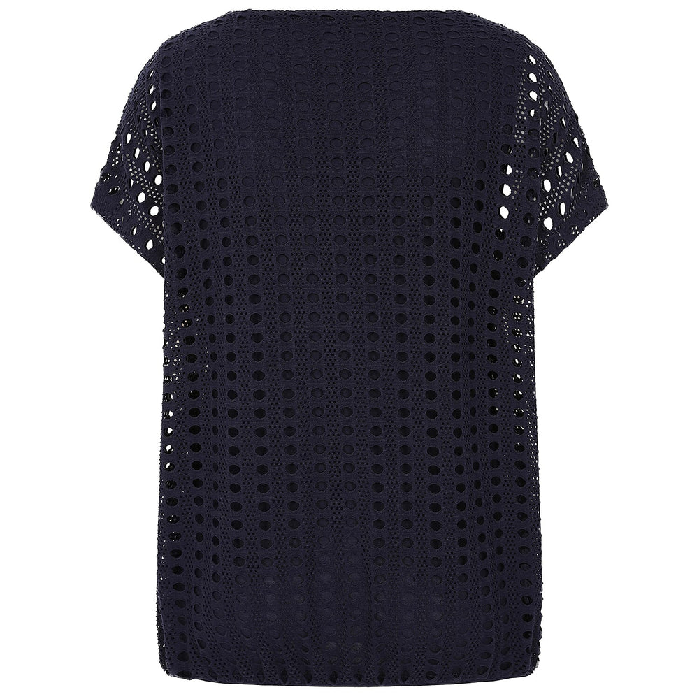 Emreco Lace Jersey Knit Elastic Hem Top (Size 16) - Navy