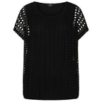 Emreco Lace Jersey Knit Elastic Hem Top (Size 18) - Black