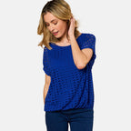 Emreco Lace Jersey Knit Elastic Hem Top (Size 18) - Blue