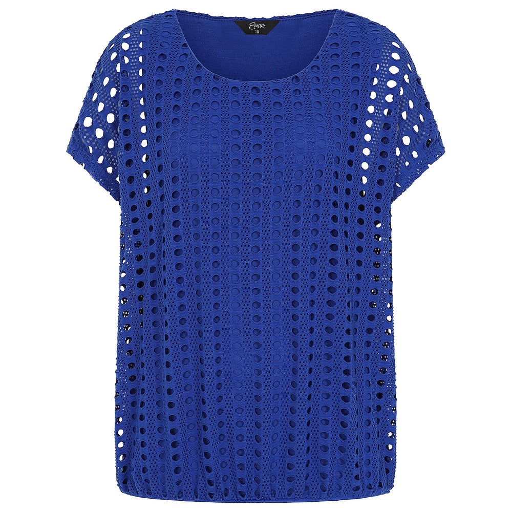 Emreco Lace Jersey Knit Elastic Hem Top (Size 18) - Blue