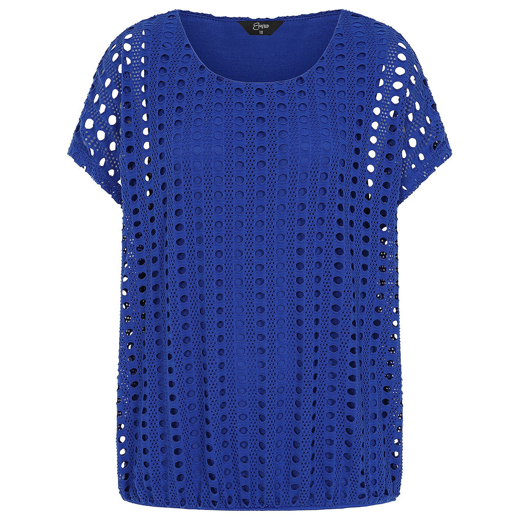 Emreco Lace Jersey Knit Elastic Hem Top (Size 18) - Blue