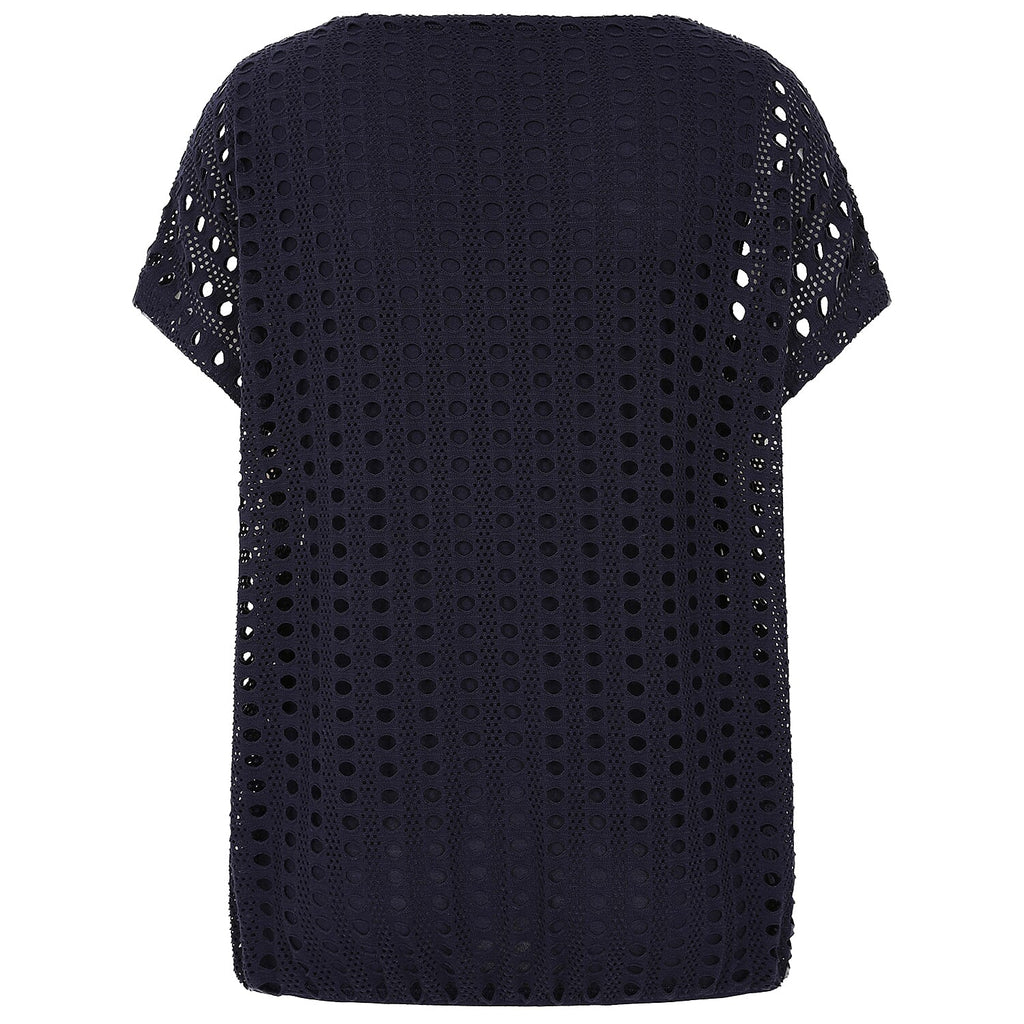 Emreco Lace Jersey Knit Elastic Hem Top (Size 18) - Navy
