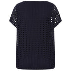Emreco Lace Jersey Knit Elastic Hem Top (Size 18) - Navy
