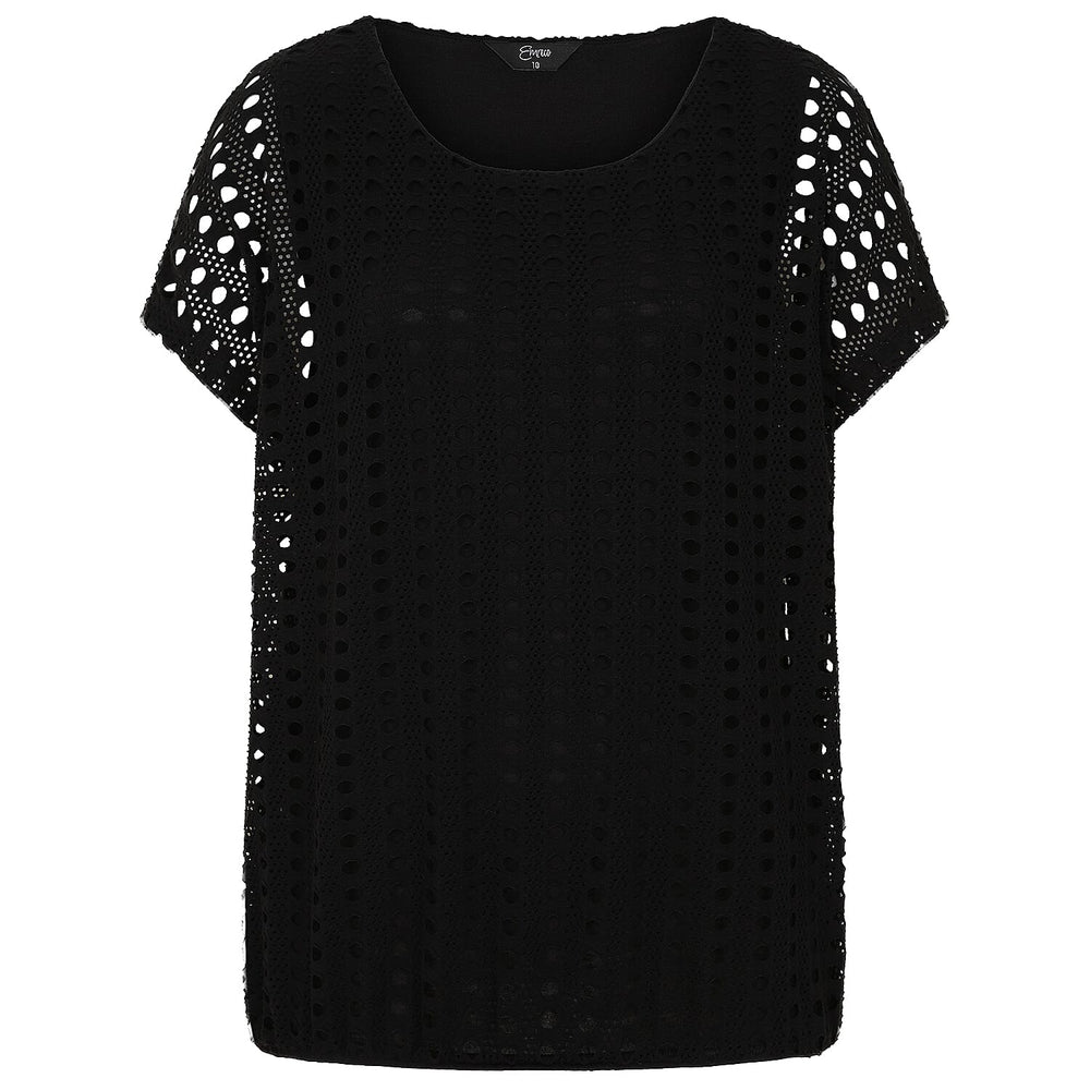 Emreco Lace Jersey Knit Elastic Hem Top (Size 20) - Black